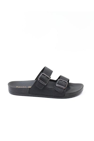 BENTO 43001 Papuci unisex anatomici negri cu cataramă dublă