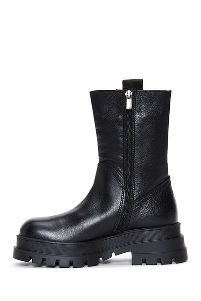 Derimod Black Leather Women's Boots - Zippered and Thick Sole 24WFD 182918