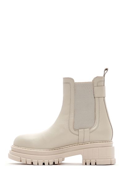 Derimod Women's Cream Thick Heeled Leather Chelsea Boots 24Wfd 181418