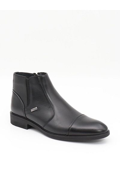 Nesil Shoes Thrtrk 2302-1 Μαύρες ανδρικές μπότες από γνήσιο δέρμα από καουτσούκ