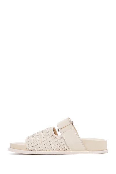 Derimod Cream Colored Women's Knitted Leather Slippers - 24sfd 120429