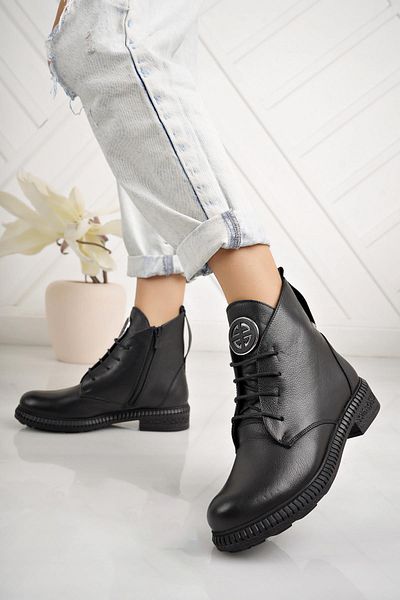 Castle Black 20915-1 Μαύρες γυναικείες μπότες από γνήσιο δέρμα με φερμουάρ