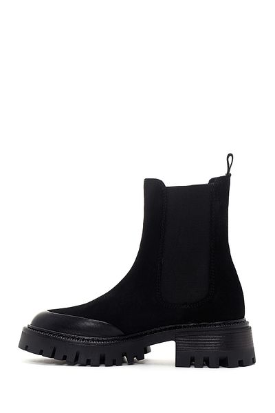 Derimod Women's Black Thick Soled Suede Leather Chelsea Boots 24Wfd 150610