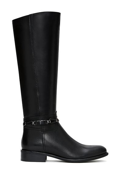 Derimod Black Leather Women's Boots - Zippered and Accessory Detailed 24Wfd 280618