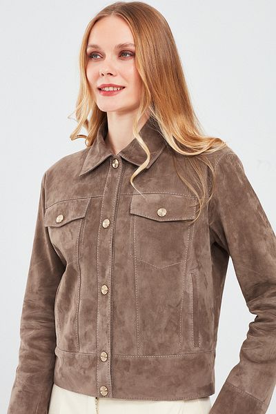 Derimod Amber Women's - Mink Shirt Collar, Short Suede Leather Jacket 24sge 519810