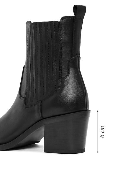 Derimod Black Leather Cowboy Boots - Thick Heel, Women's, 24WFD 152518