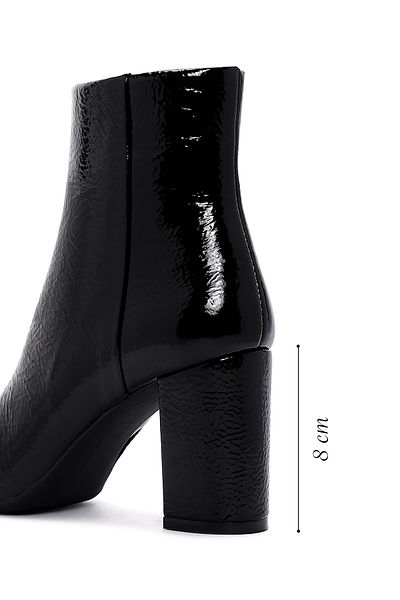 Derimod Gritti Women's Black Zippered Thick Heeled Patent Leather Boots 24Wfd 110018