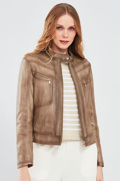 Derimod Jody Beige Natural Short Leather Women's Jacket - 24sge5199l7