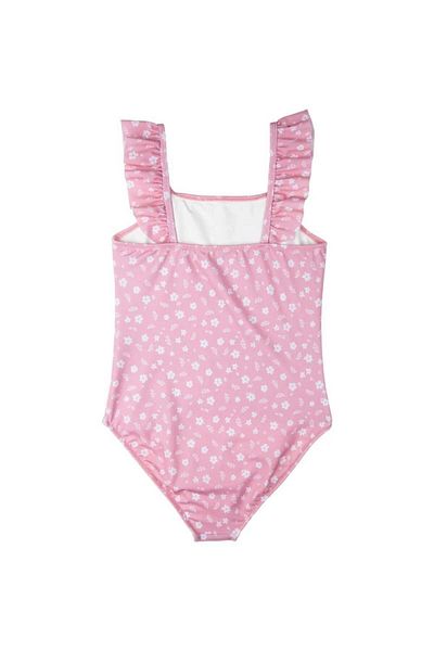 Swimfoam Pink Floral Patterned Ruffle Swimsuit for Girls