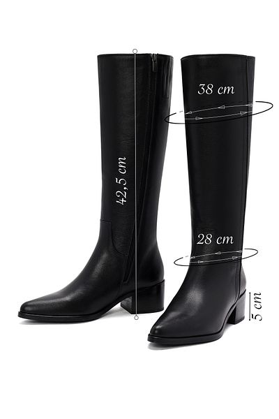 Derimod Women's Black Zippered Thick Heeled Leather Boots 24Wfd 153018