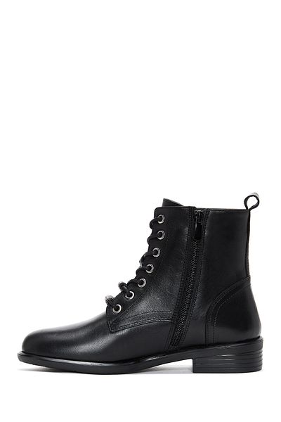 Derimod Black Leather Women's Boots - Lace up and Zipper 24WFD 420318