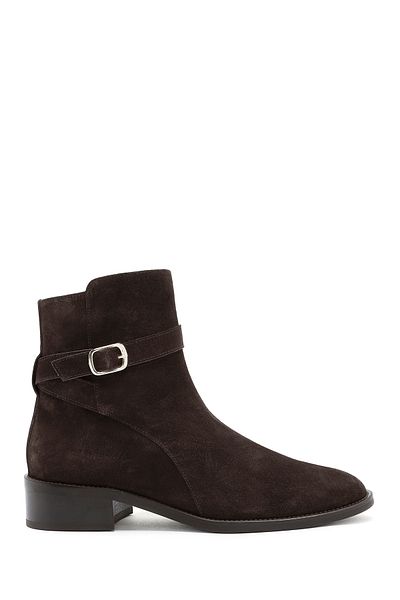 Derimod Women's Brown Zippered Suede Leather Boots 24Wfd 151710