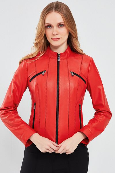 Derimod Linda Red Short Women's Leather Jacket - 24sgd5200u4