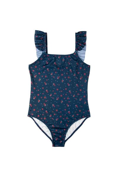 Swimfoam Girl's Swimsuit - Navy Blue Floral Pattern and Ruffles