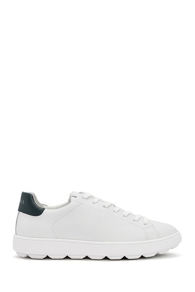 Geox White Leather Sneaker - Spherica EcUb, Lace-Up U45GPA0009BC1966