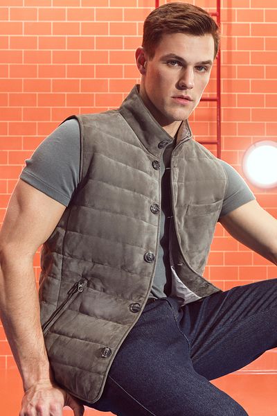 Derimod Men's Gray Suede Leather Vest - Isko 24sgd 652010