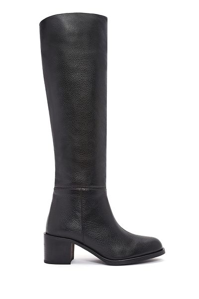 Derimod Women's Black Thick Heeled Leather Boots 24Wfd1532Ft