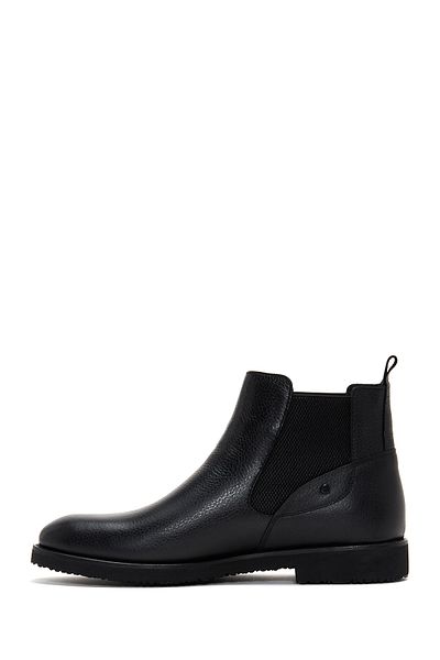 Derimod Men's Black Leather Casual Chelsea Boots 24Wfd6401Ft