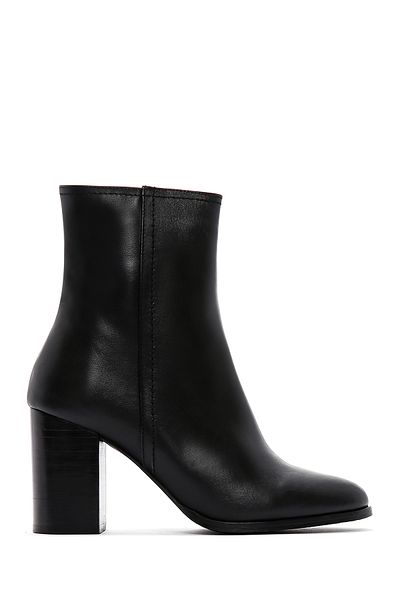Derimod Black High Heeled Thick Leather Women's Boots - 24wfd 151018