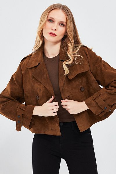 Derimod Tracy Women's - Brown Short Suede Leather Coat 24sgd 512310