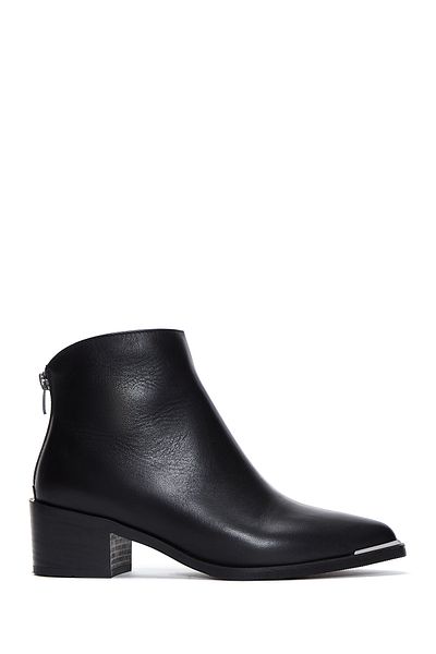 Derimod Women's Black Zippered Short Heeled Leather Boots 24Wfd280118