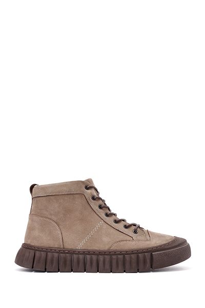 Derimod Men's Beige Zippered Laced Nubuck Ankle Leather Boots 24Wfd6415V3