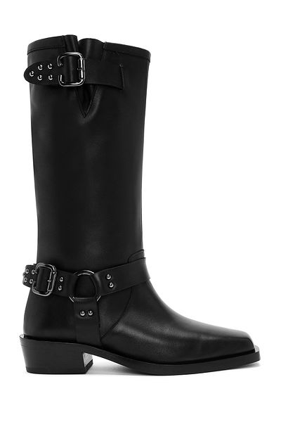 Derimod Women's Black Buckle Detailed Leather Cowboy Boots 24Wfd 152818