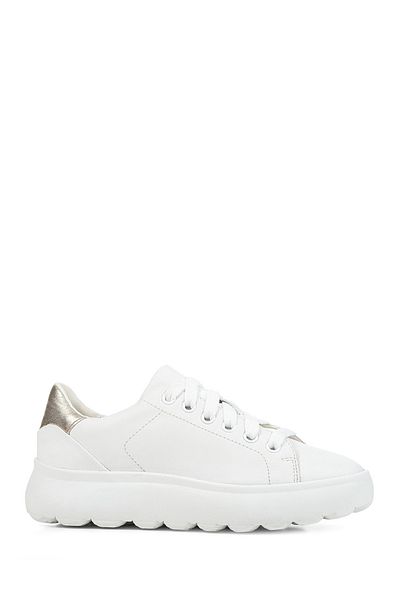 Geox White Leather Lace-Up Women's Sneakers - Spherica Ec4.1 D35tcb085y2c0232