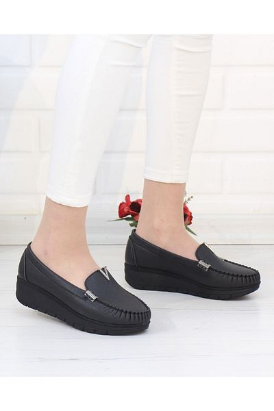 Nesil Shoes Pantofi de damă Neyna 020 cu cataramă în V neagră de zi cu toc pană