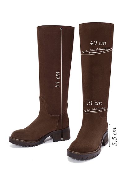 Derimod Women's Brown Thick Heeled Suede Leather Boots 24Wfd 153110