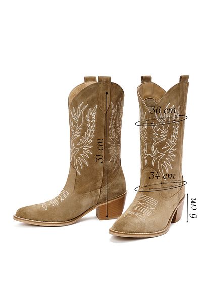 Derimod Women's Mink Suede Leather Heeled Cowboy Boots 24Wfd 152610
