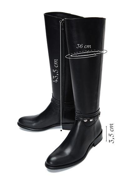 Derimod Black Leather Women's Boots - Zippered and Accessory Detailed 24Wfd 280618