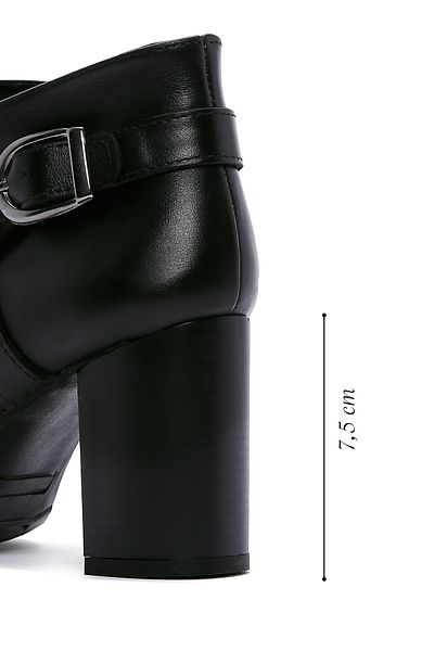 Derimod Black Thick Heeled Boots - Zippered and Buckle Detailed 24WFE 251218