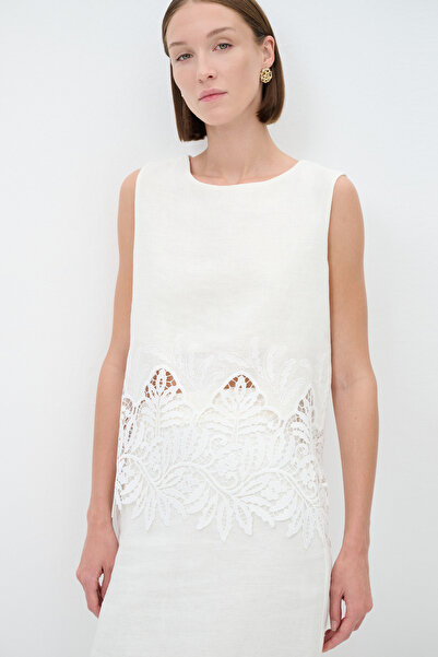 adL Nakışlı Keten Bluz