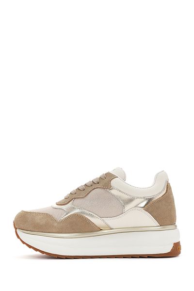 ALBERTO GUARDIANI Beige Louise Leather Sneaker - Thick Sole and Laces G03g 100026