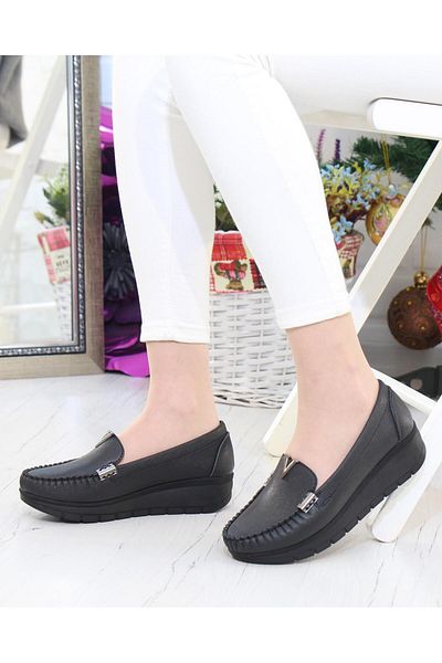 Nesil Shoes Pantofi de damă Neyna 020 cu cataramă în V neagră de zi cu toc pană
