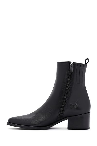 Derimod BlacK Leather Short Heeled Boots - Zipper Detailed 24WFD 150818