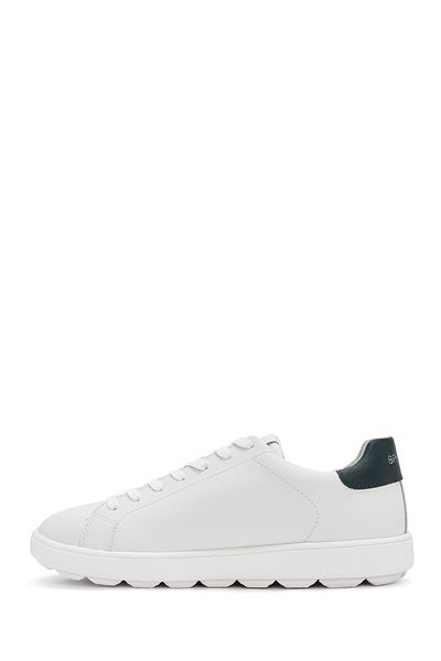 Geox White Leather Sneaker - Spherica EcUb, Lace-Up U45GPA0009BC1966