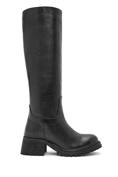 Derimod Women's Black Thick Heeled Leather Boots 24Wfd1531Ft