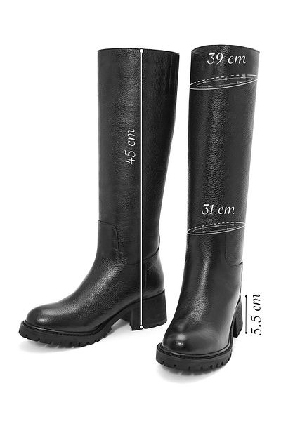 Derimod Women's Black Thick Heeled Leather Boots 24Wfd1531Ft