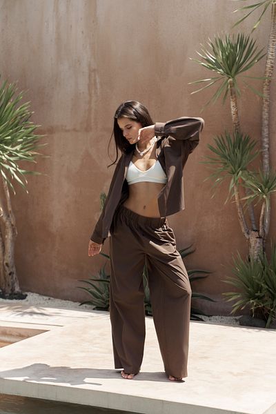 MAİ COLLECTİON Mirabella Brown Shirt Pants Set
