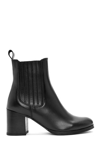 Derimod Women's Black Thick Heeled Leather Chelsea Boots 24Wfd 186418
