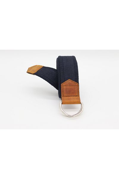 Anatolia Unisex Leather Detailed Navy Blue Canvas Sport Cloth Belt