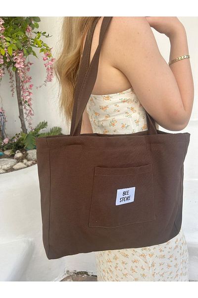 bee store Υφασμάτινη τσάντα με επένδυση Bitter Brown με τσέπες, μπράτσα και τσάντα ώμου Κατάλληλη για καθημερινή χρήση