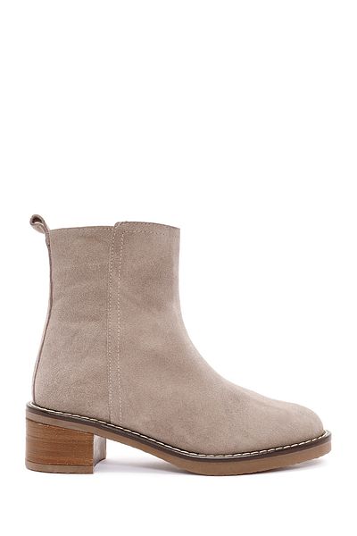 Derimod Women's Mink Zipper Thick Heeled Suede Leather Boots 24Wfd 162710
