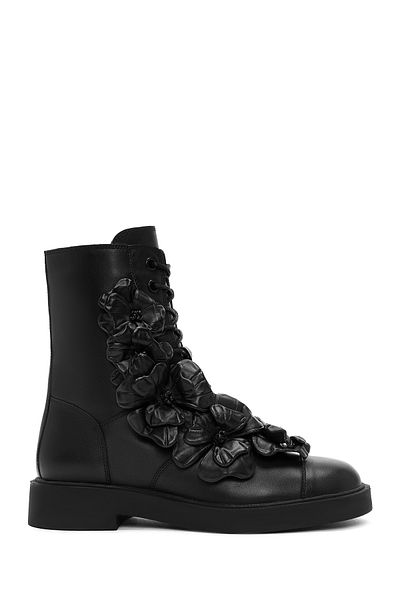 Derimod Women's Black Lace up Zipper Detailed Leather Boots 24Wfd 121718