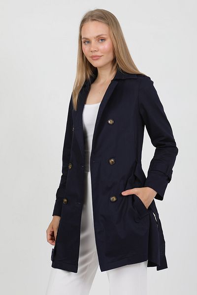 PASTELASTORE Flexible Cotton Gabardine - Women's Trench Coat with Short Shoulder Epaulettes and Belt 1120