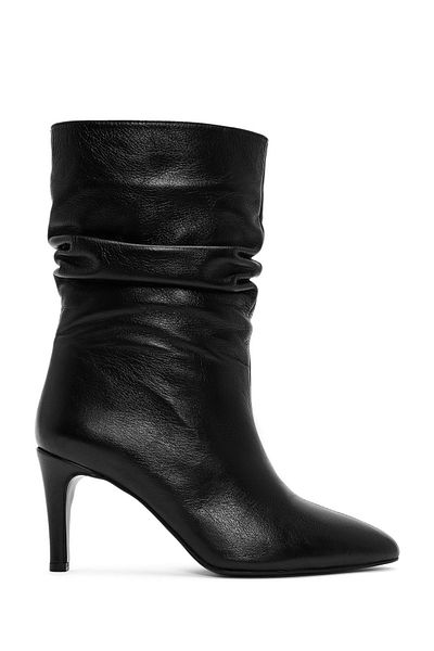 Derimod Women's Black Heeled Leather Boots 24Wfd 163318