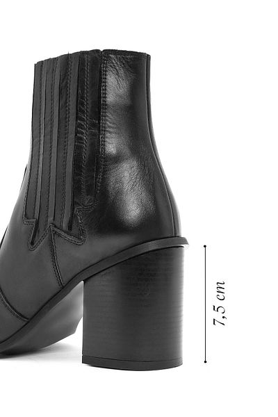 Derimod Women's Black Thick Heeled Leather Cowboy Boots 24Wfd 161218