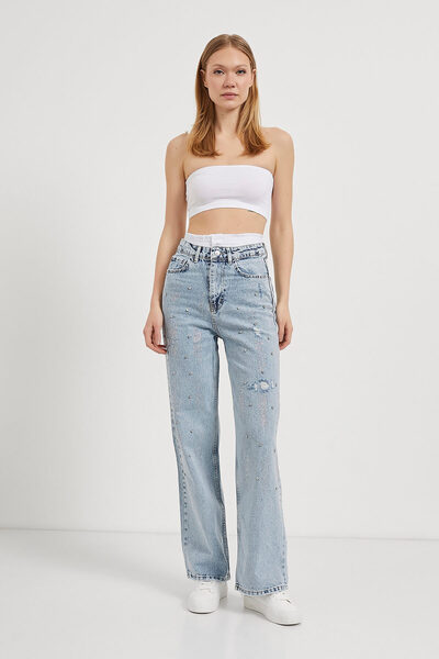 Arma Life Жіночі джинси з каменями та широкими штанинами, блакитні